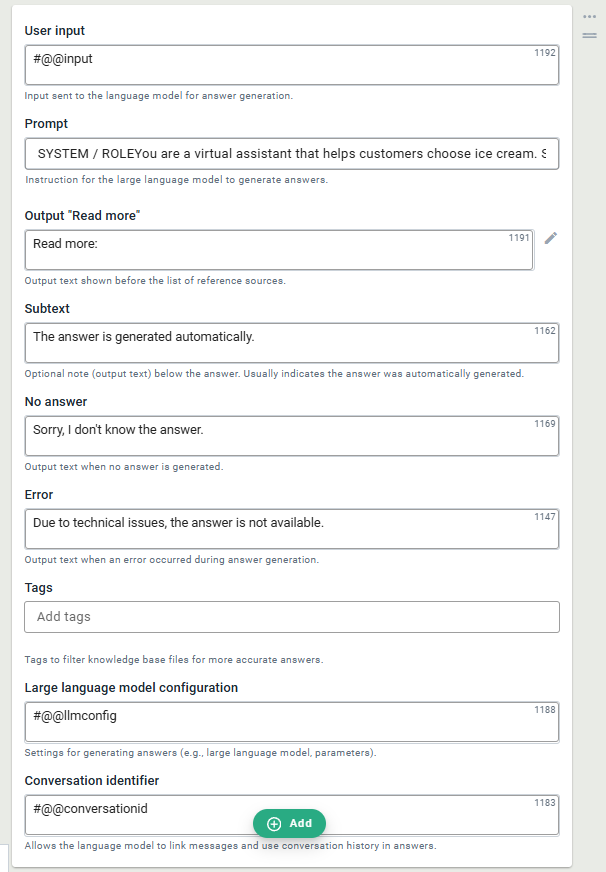 The automatically generated answer card.