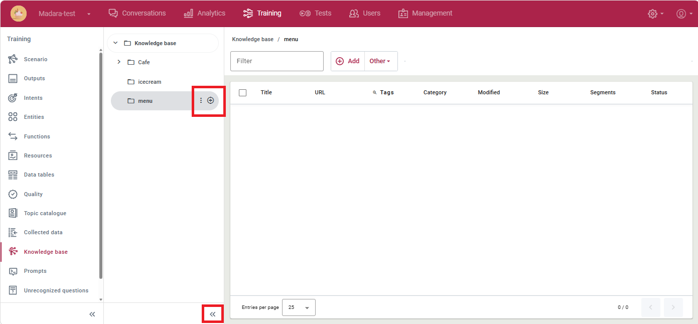 Categories in knowledge base