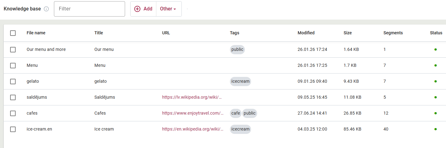 The knowledge base view.