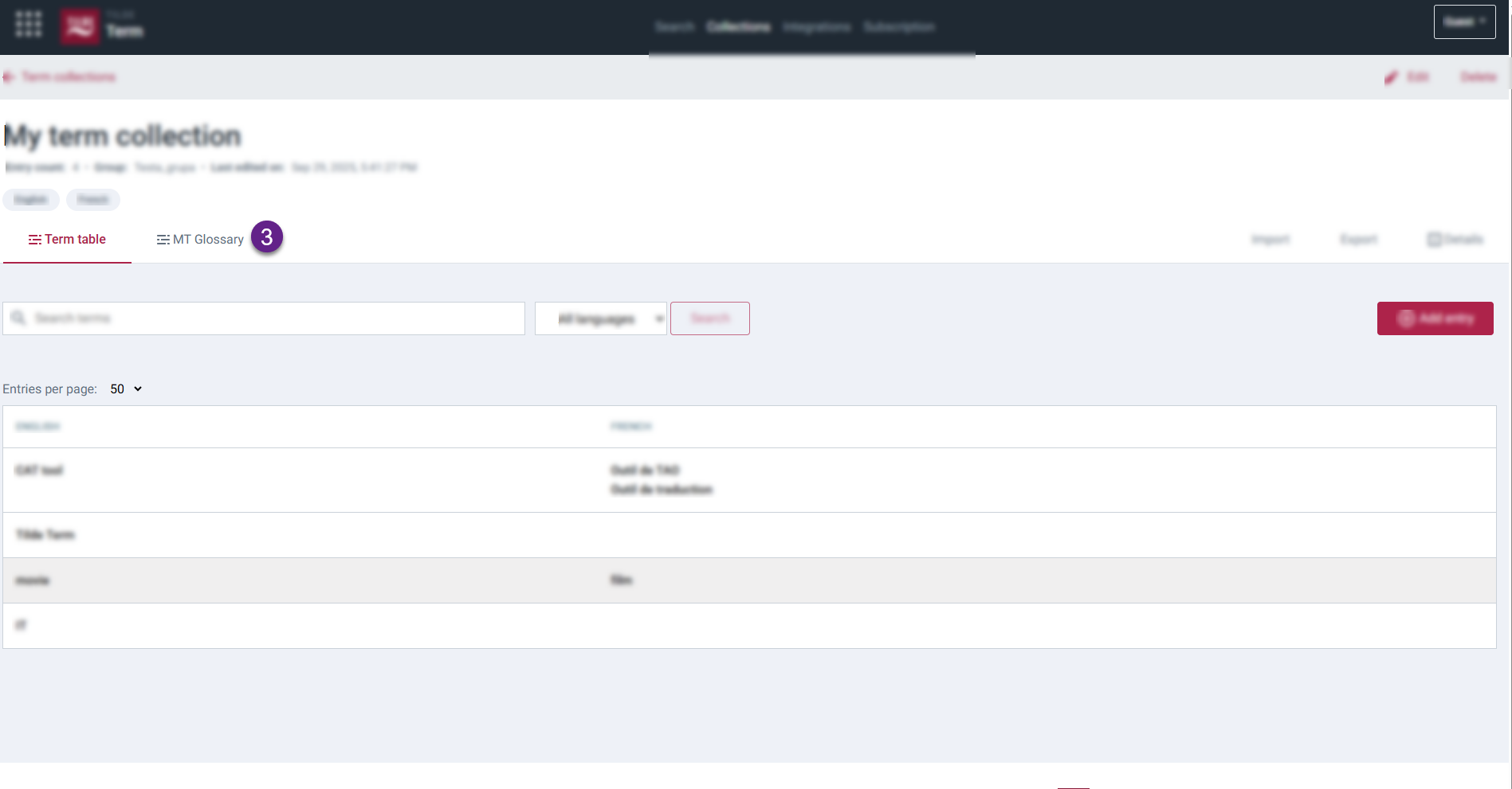 Click MT glossary tab.
