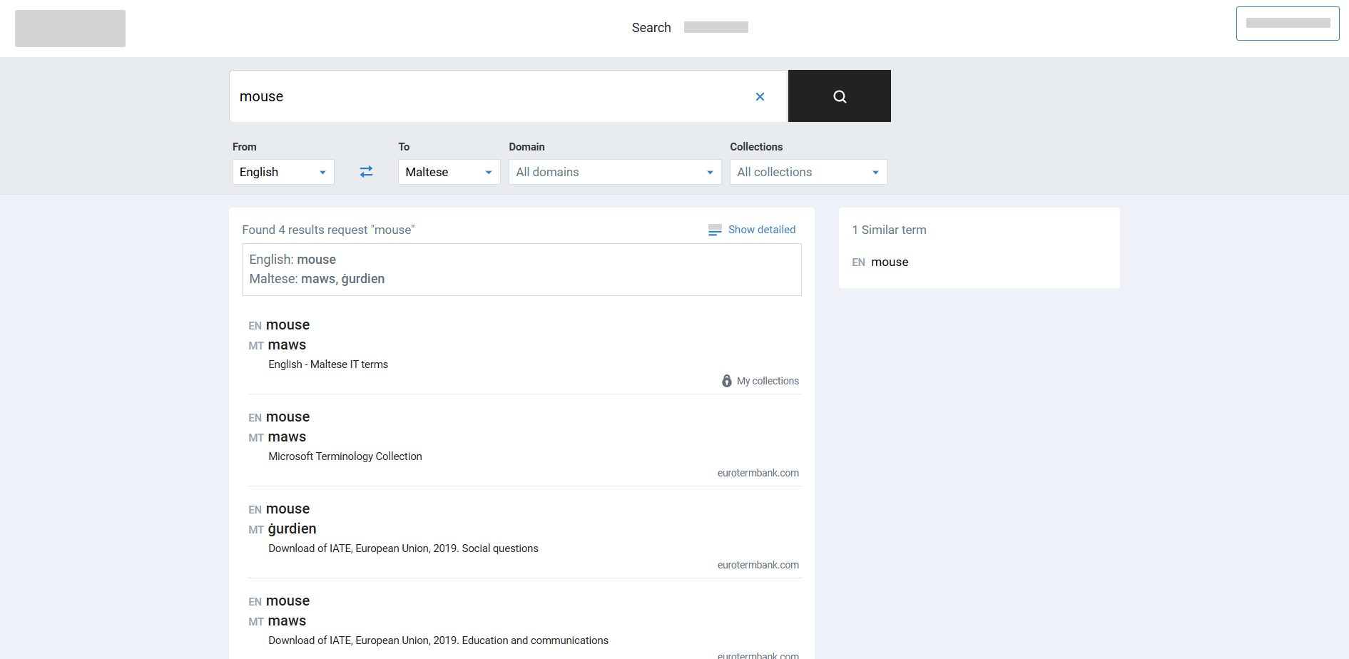 Figure 14. Search results in Terminology portal.