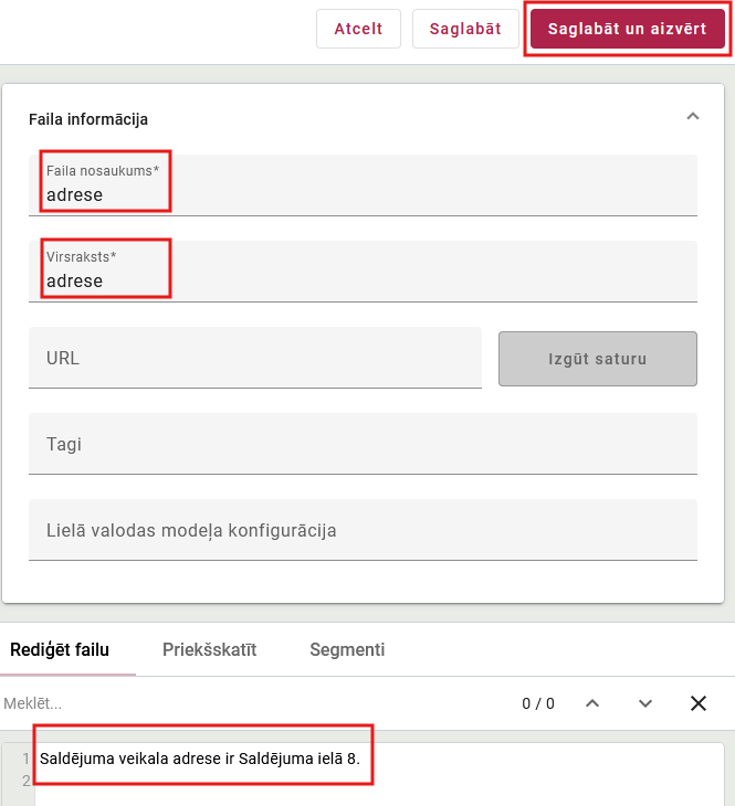 adreses pievienošana
