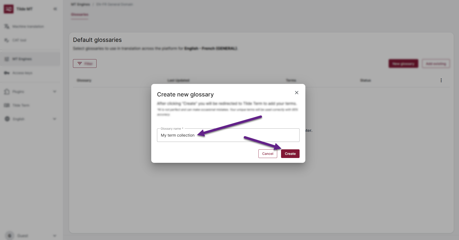Create new glossary.