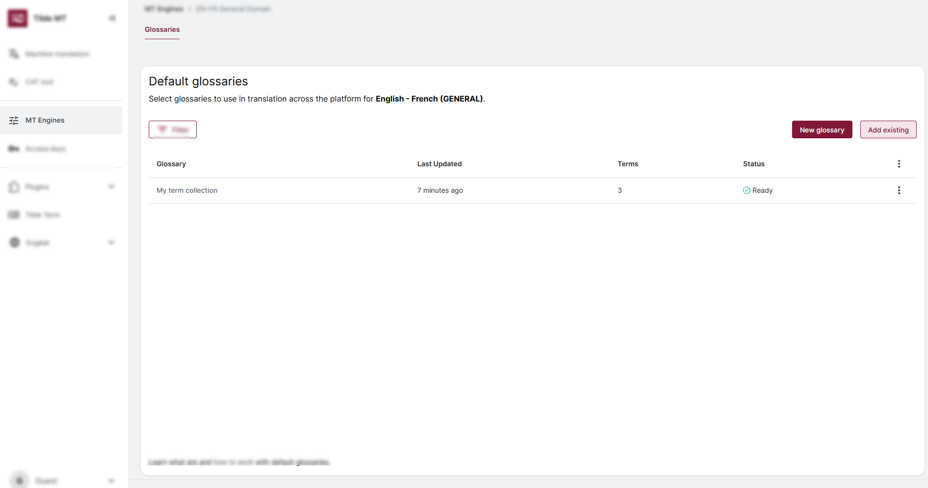 Default glossary is ready for use.