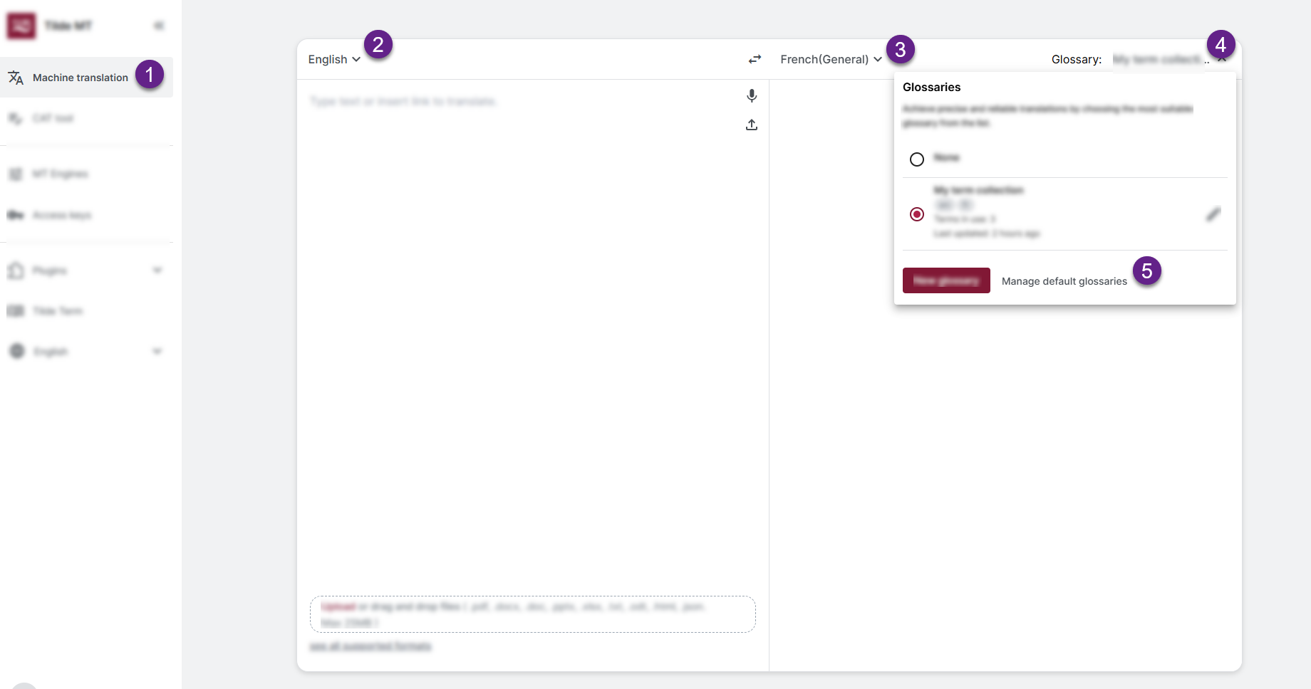 Open Default glossary management.