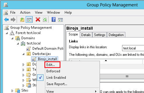 Grupas politikas objekta rediģēšana