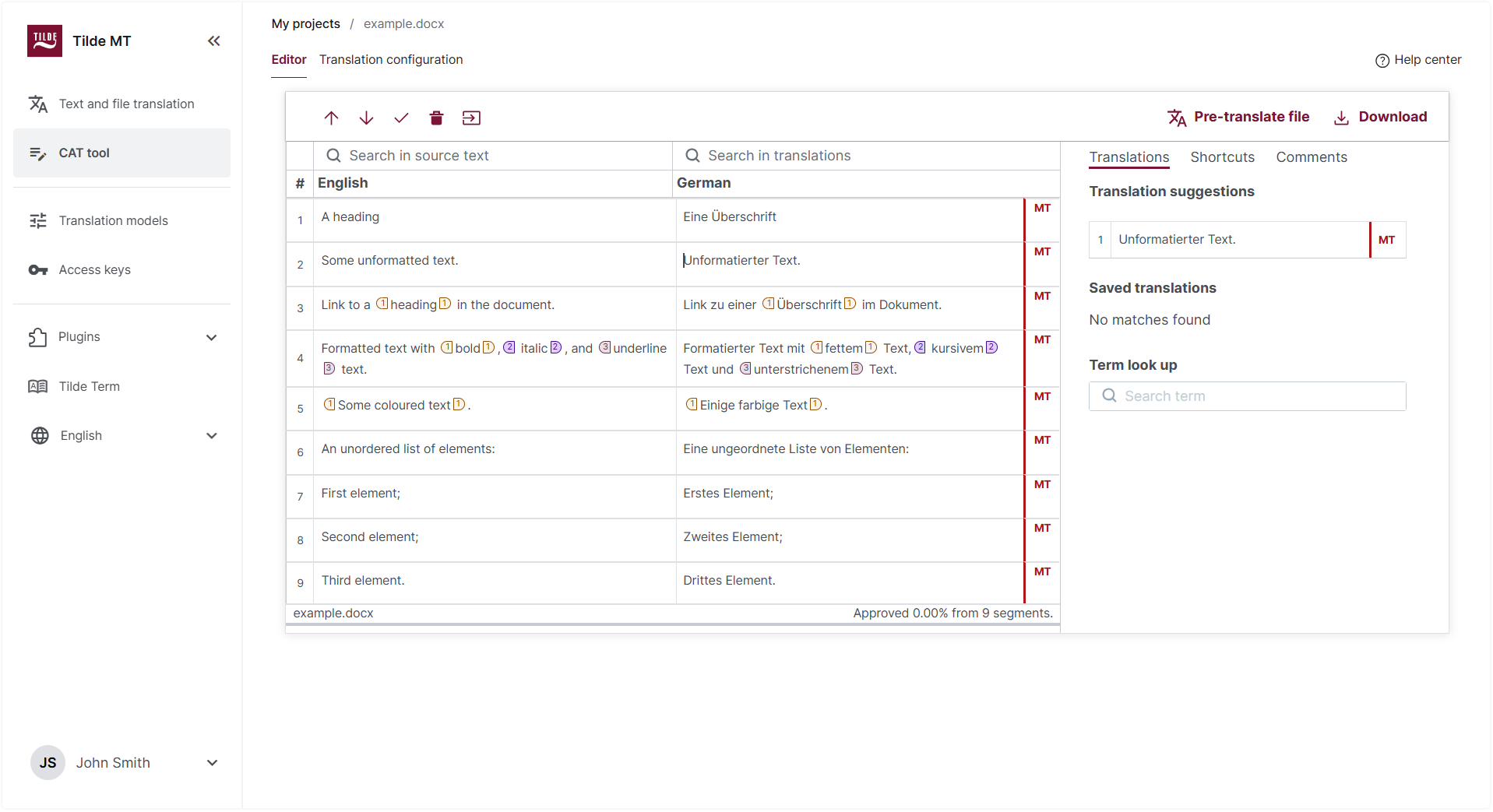 Figure 1. Translation editor