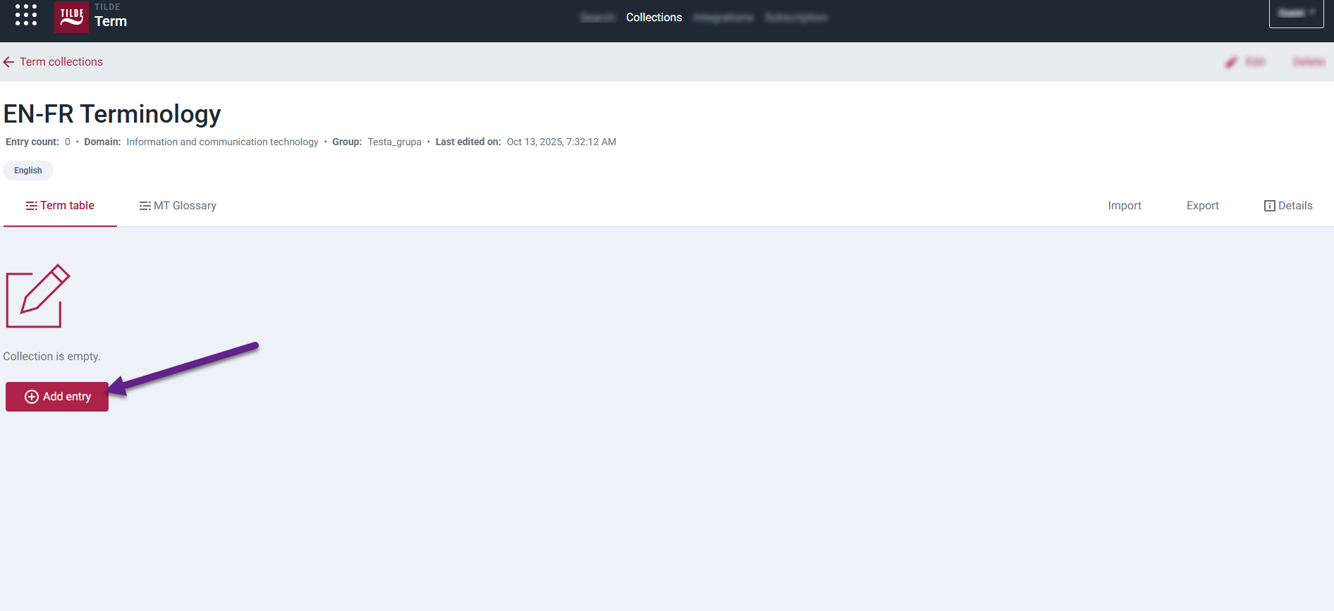 Figure 3. Click Add entry to open the form.