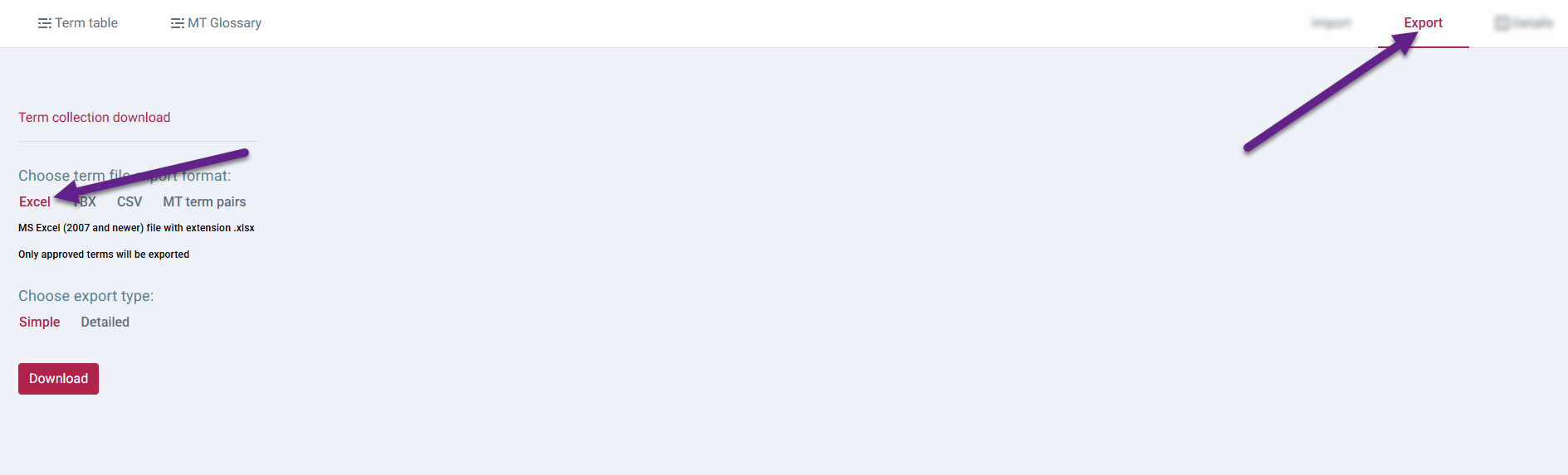 Figure 1. Export term collection.