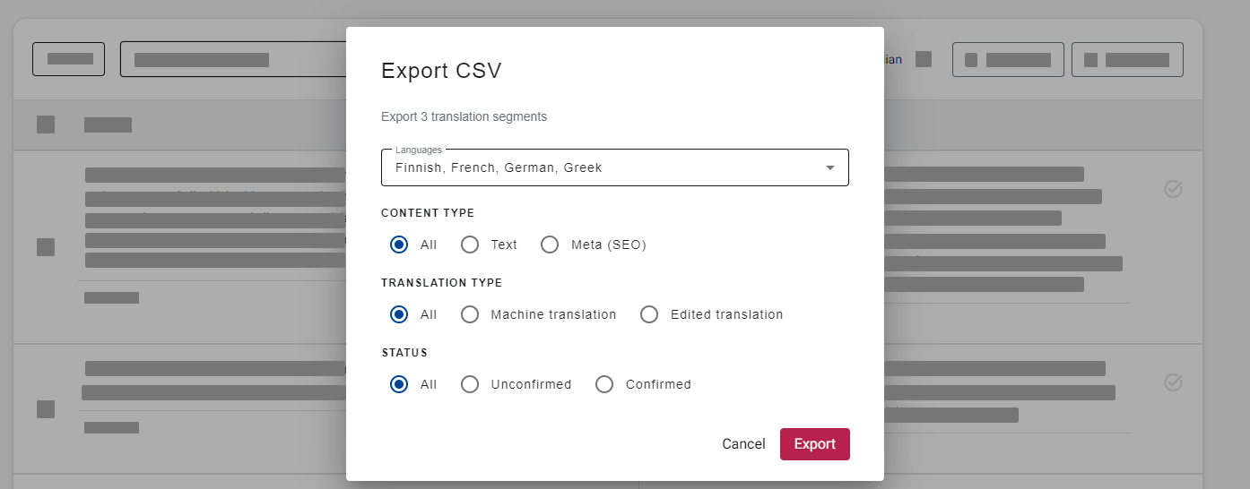 Export translations CSV 2