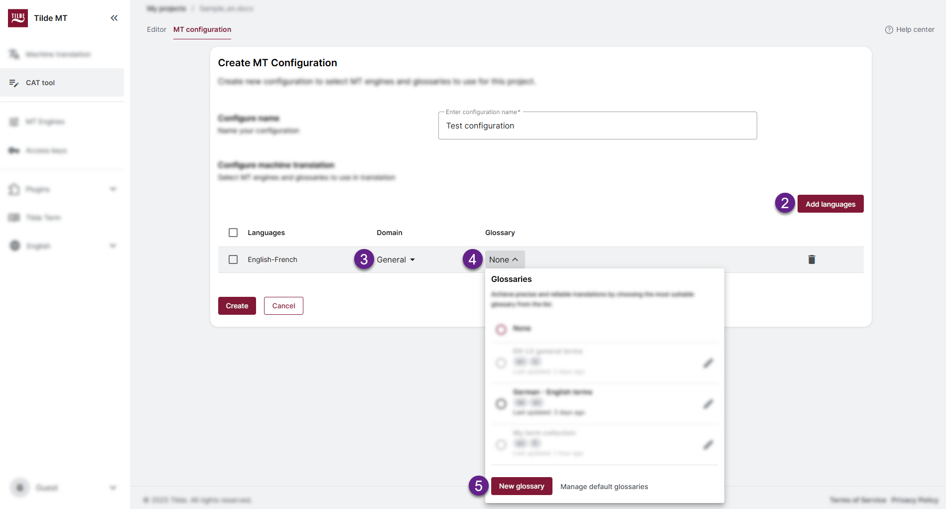 Fill in the details and open the glossary menu.