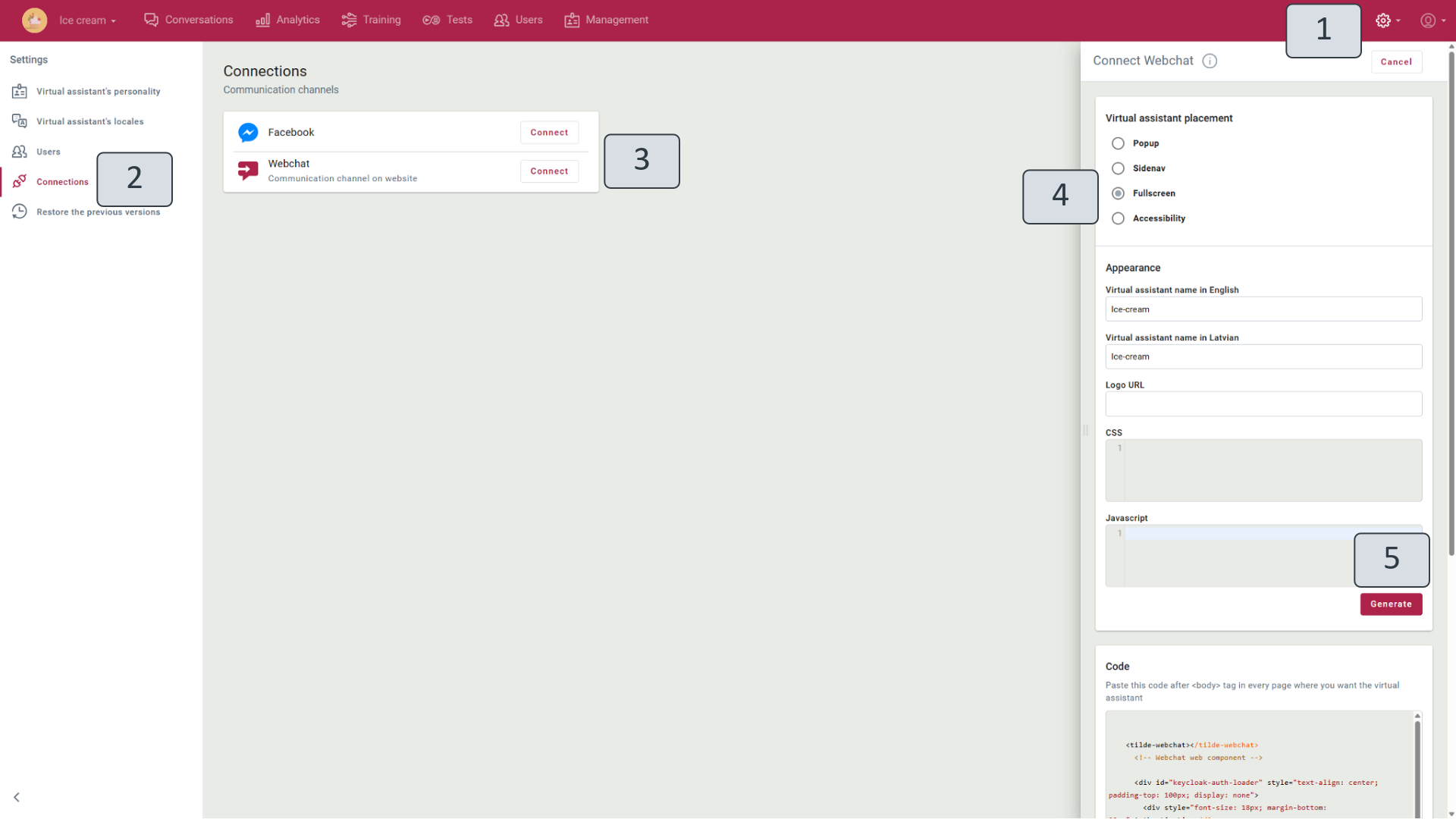 Enabling fullscreen mode in the webchat connection settings.