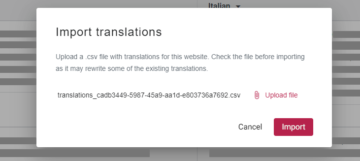 import translations CSV popup