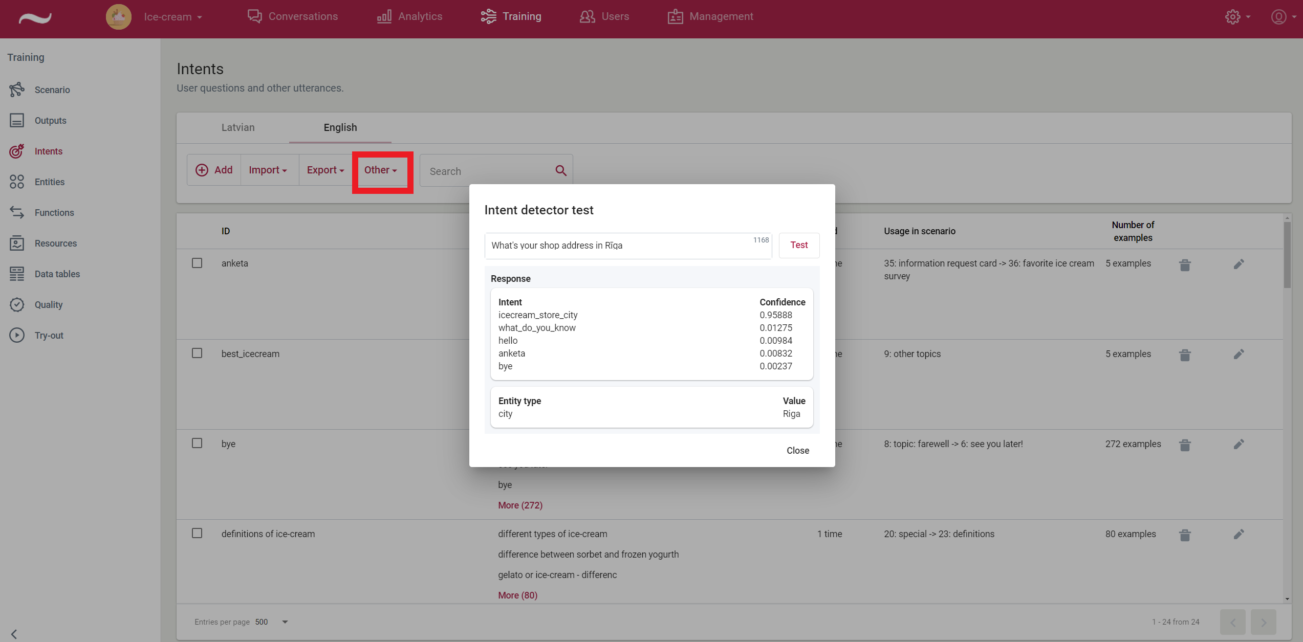 intent detector test