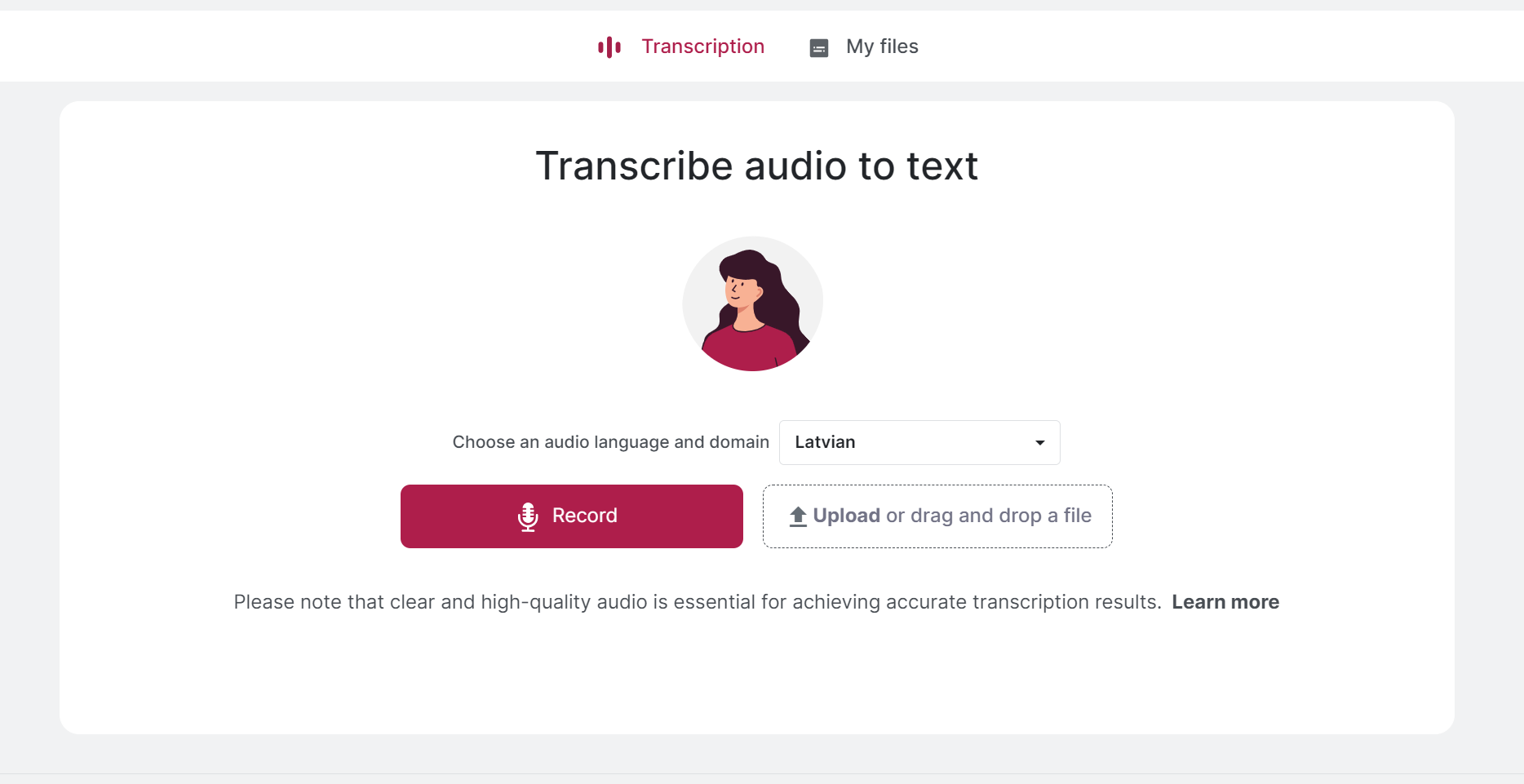 Tilde Transcribe interface