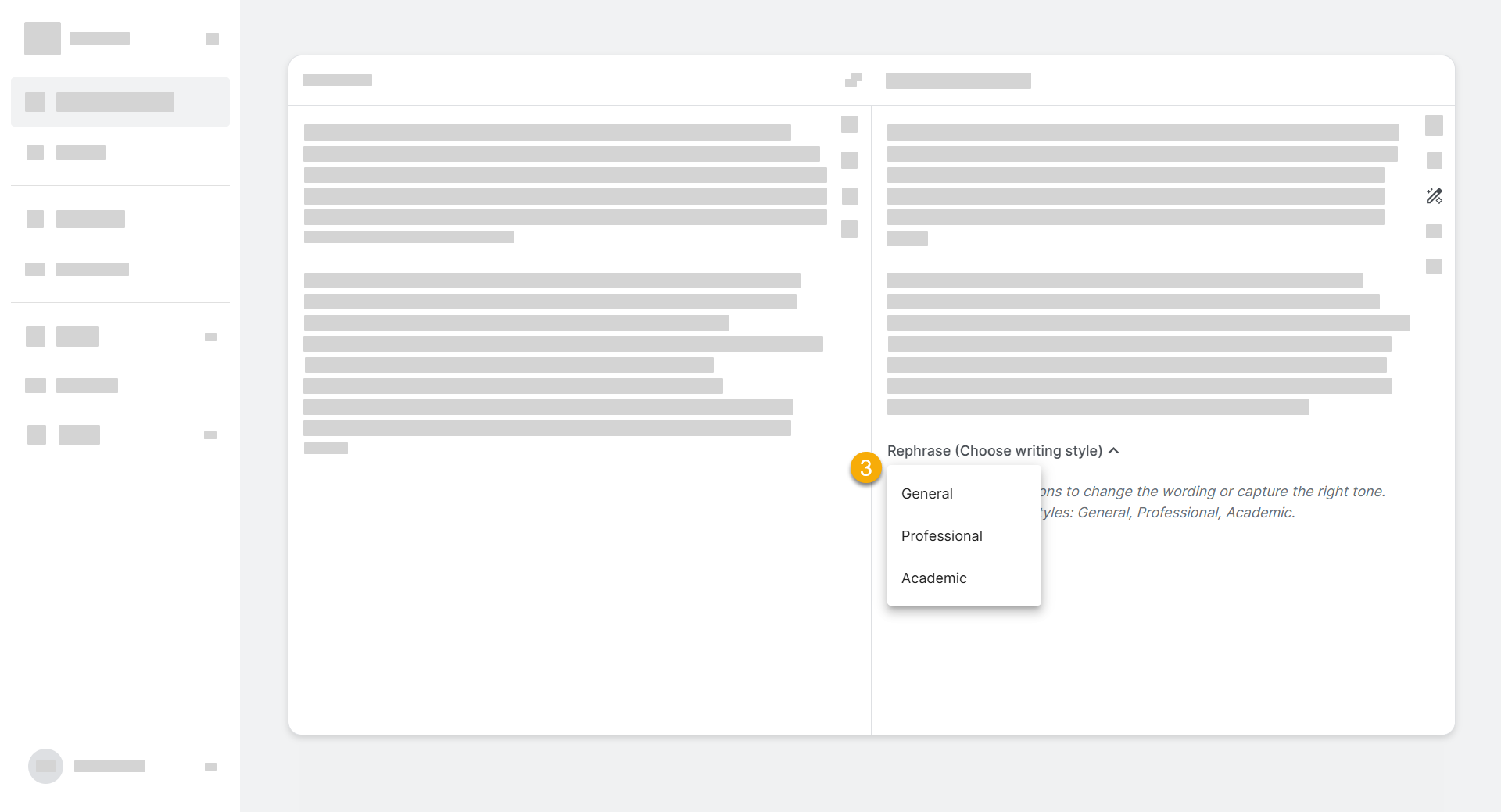 Figure 6. Select on of the AI writing style from the menu