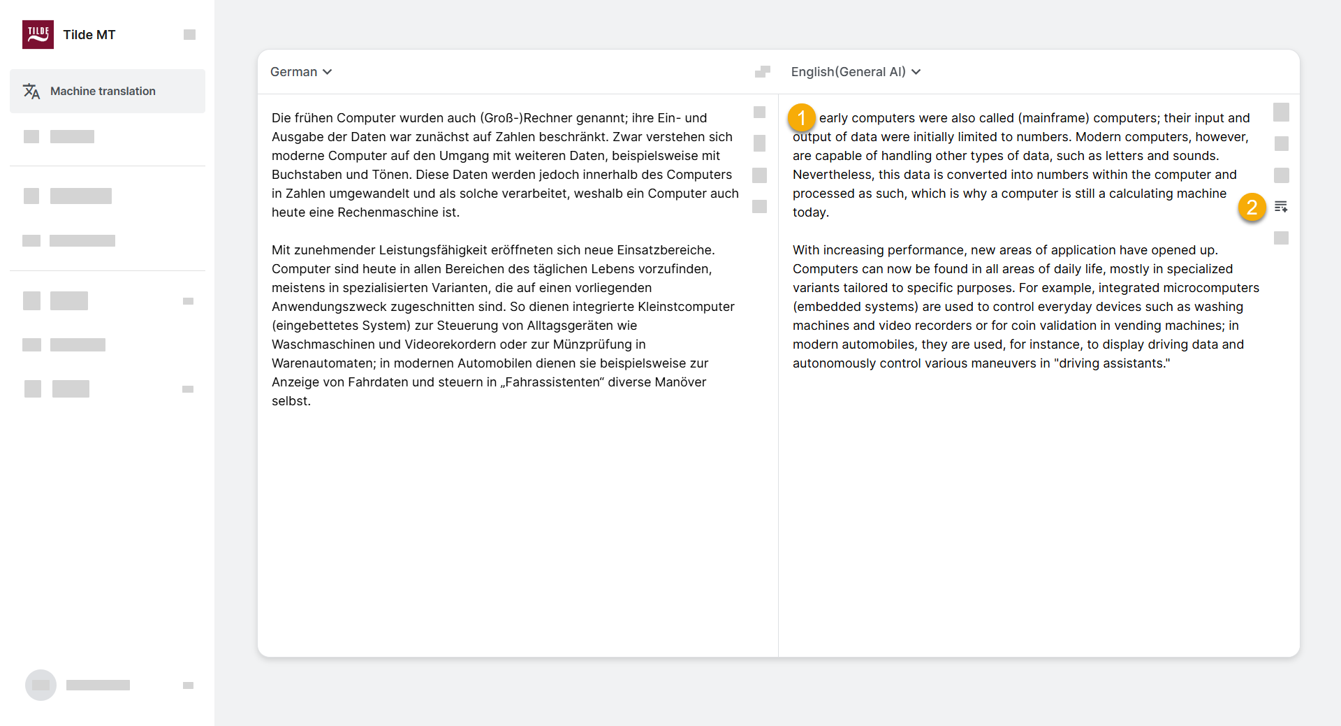 Figure 3. Translate your text and click the summary icon on the right.