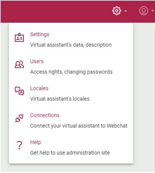 The Virtual assistant&#39;s locales settings screen.
