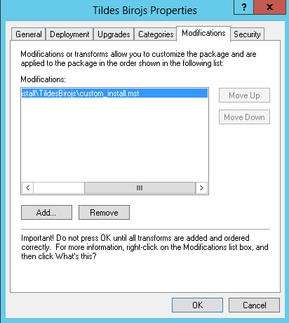 Modifikāciju pievienošanas logs