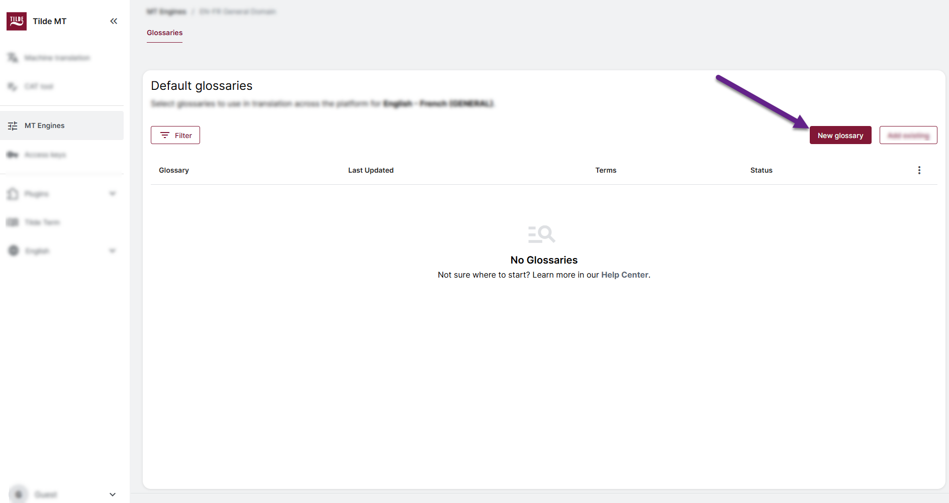 Click New glossary.