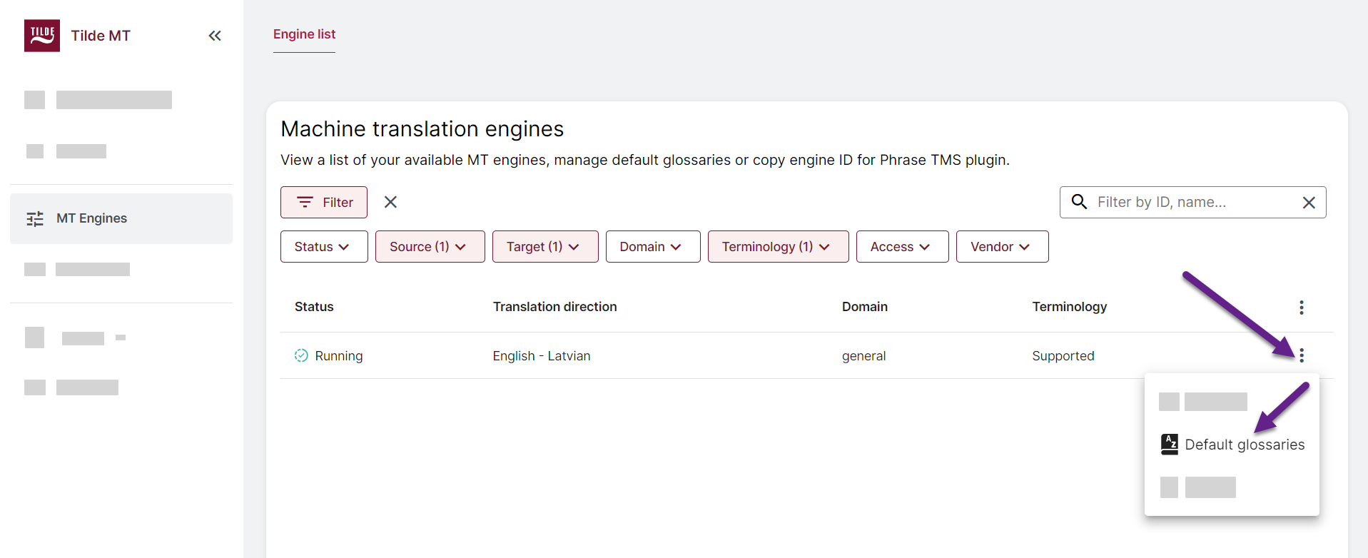 open default glossary management