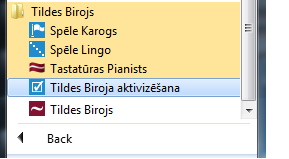 Tildes Biroja aktivizēšana izvēlne