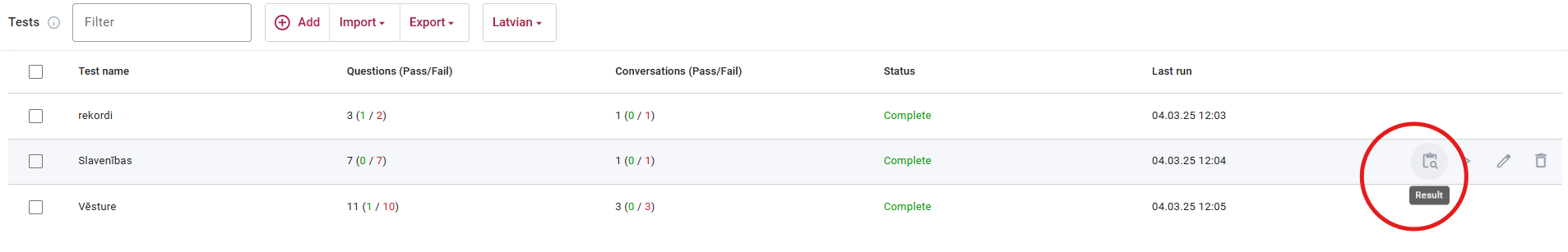 Result icon in the tests view.