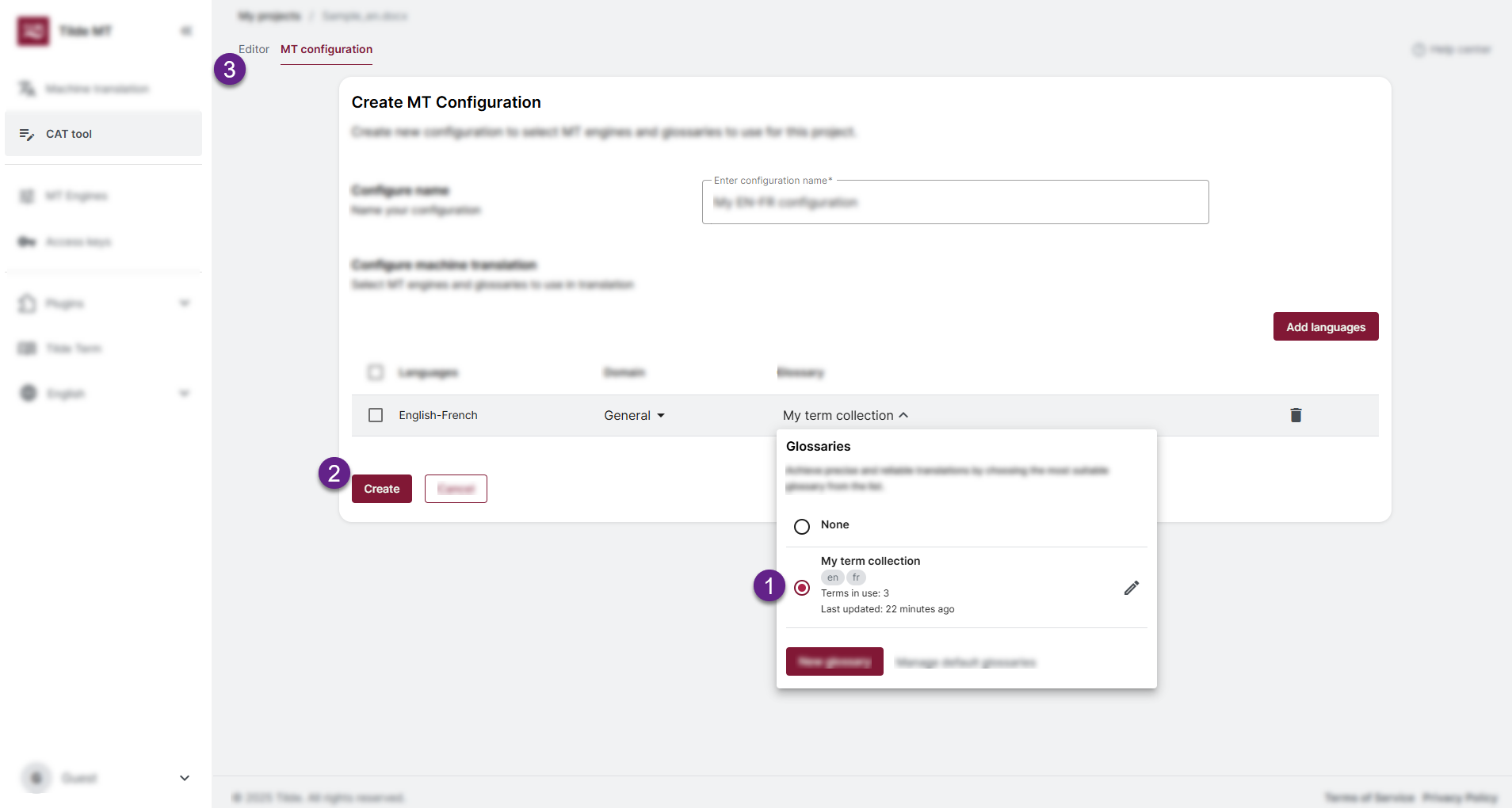 Select the glossary, save changes and return to Editor view.