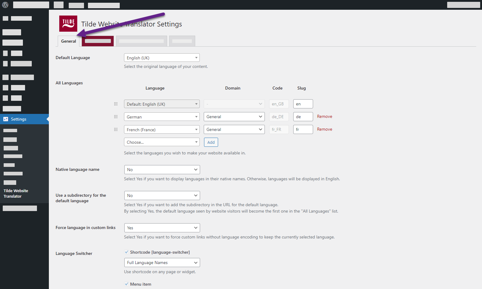 general settings