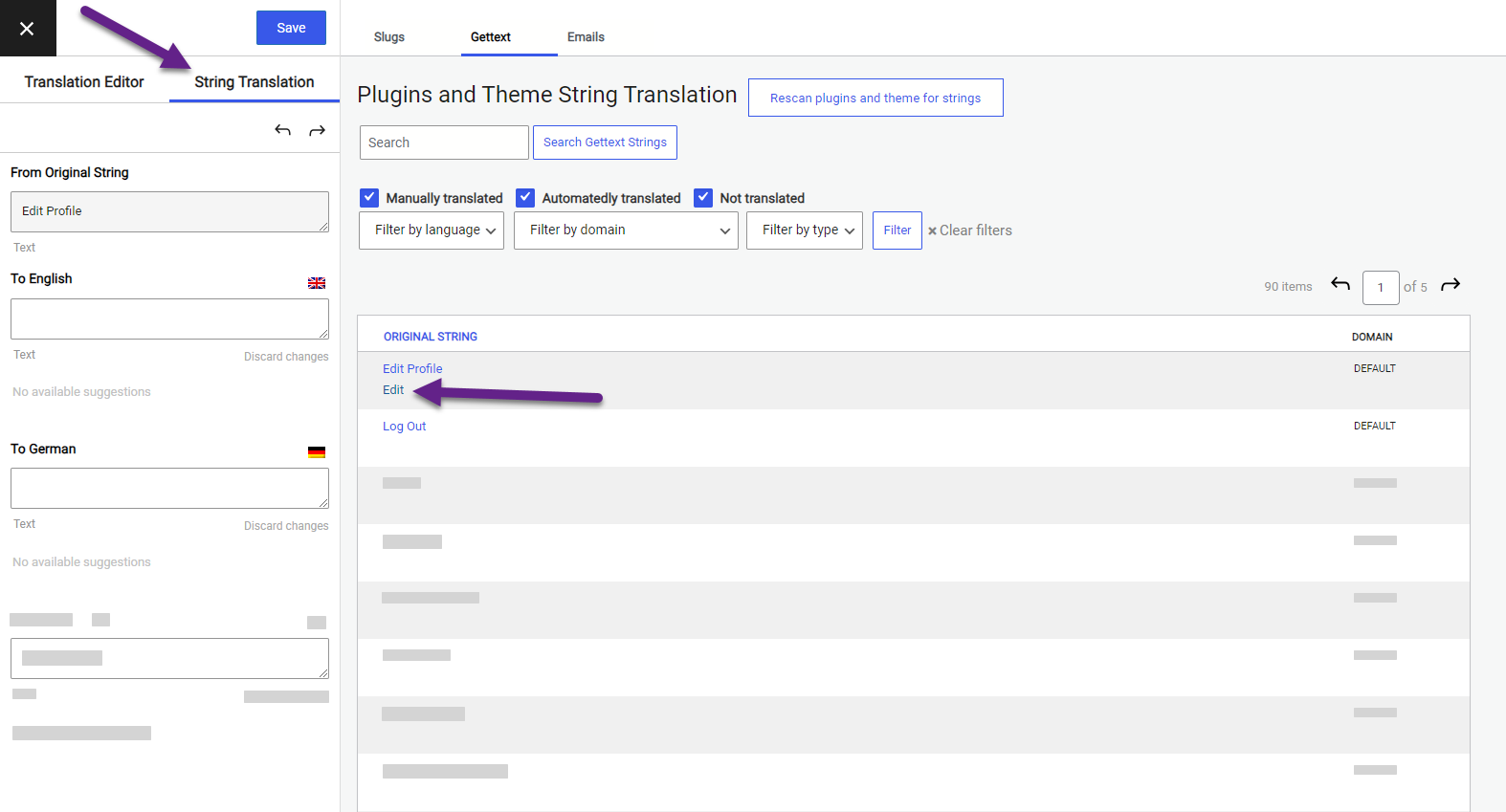 string translation view