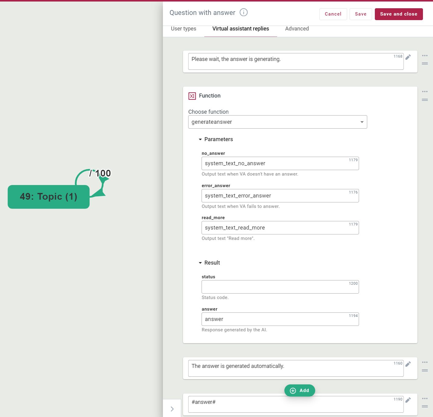 Diagram showing the &#39;generateanswer&#39; function in a self-loop.