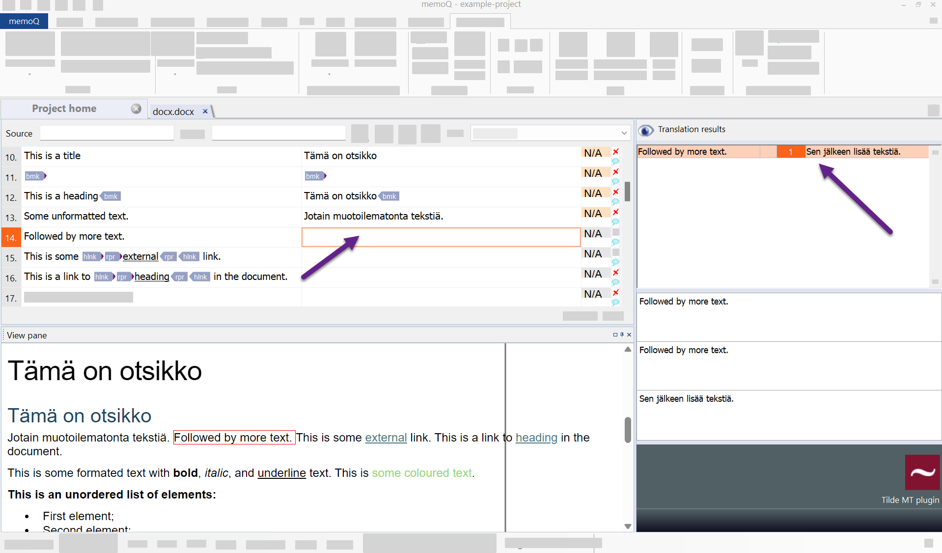 Memoq editor view