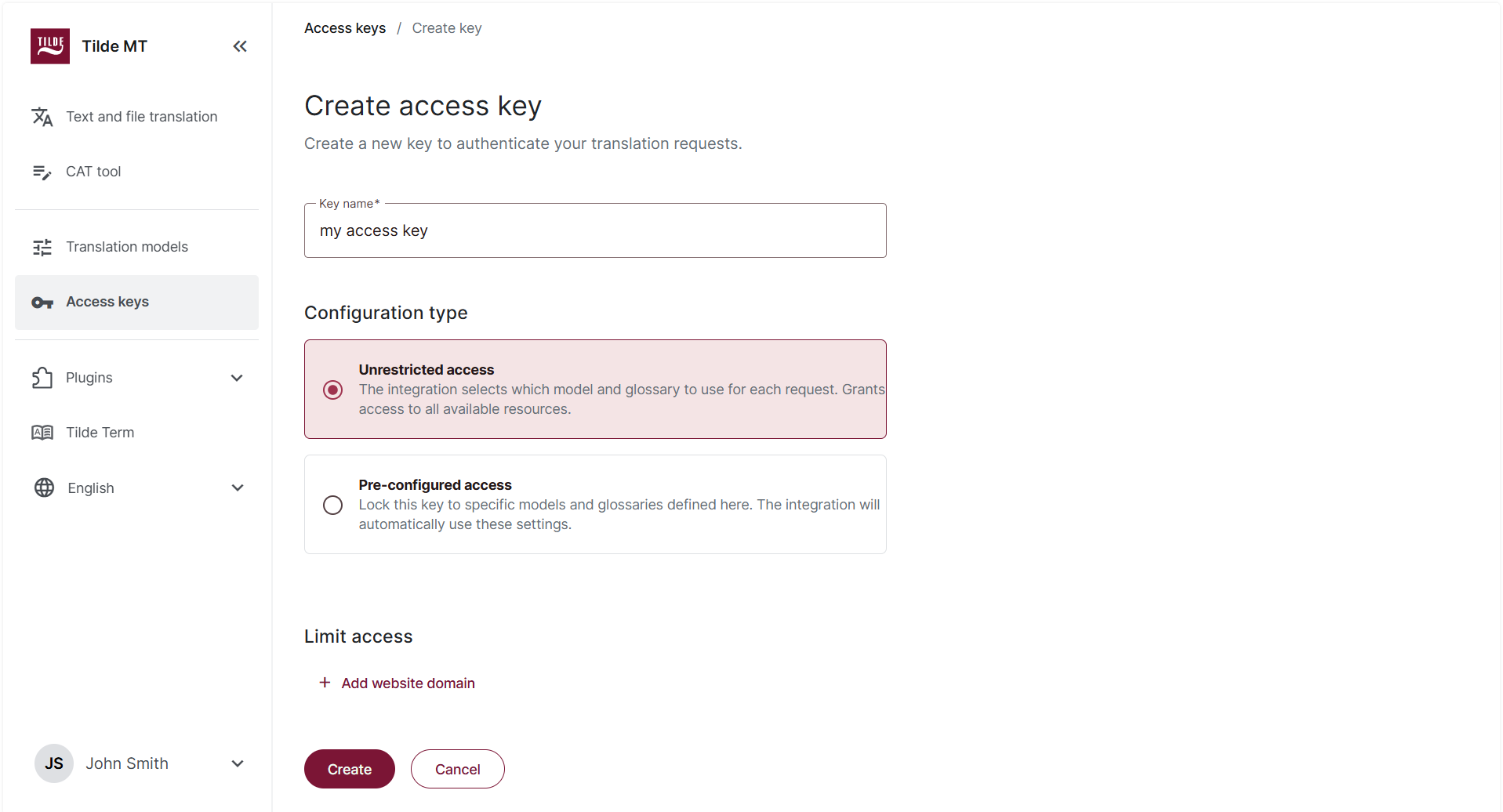 Figure 1. Unrestricted key