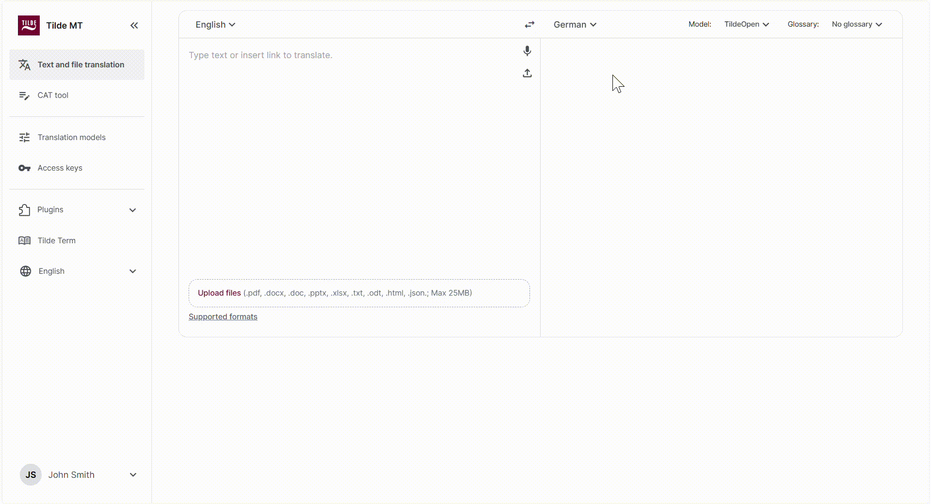 Website translation interface.